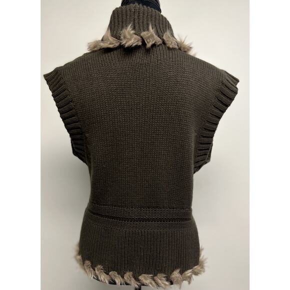 Y2K Style Cache Sweater Green Women's Large Knit Faux Fur Trim Forest Fairy Boho - Picture 4 of 9